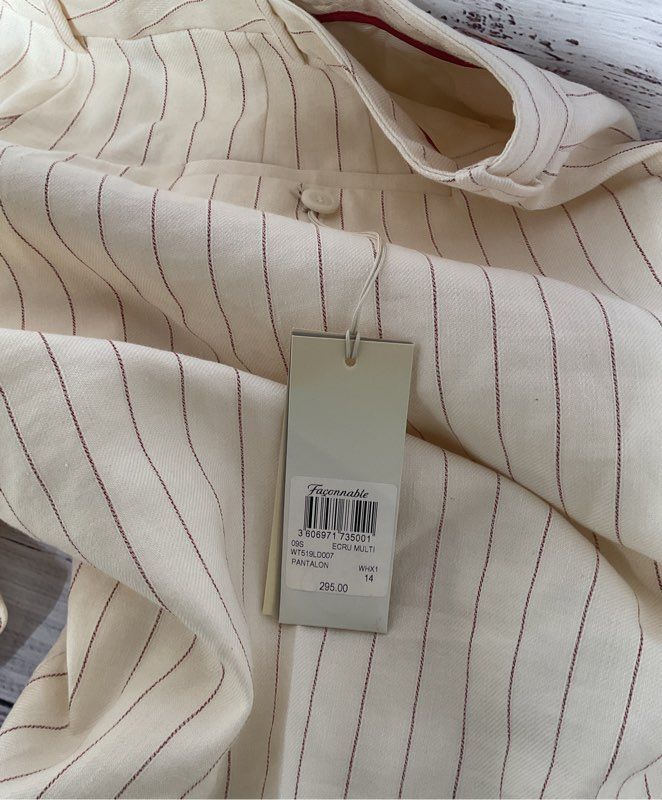 NWT Women's Faconnable White Pinstripe Pants Size 14 Retail $295