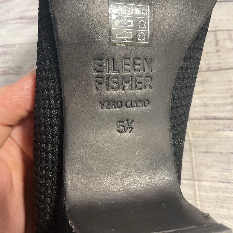 Eileen Fisher Black Knit & Suede Pump Heel Women's Size 5.5