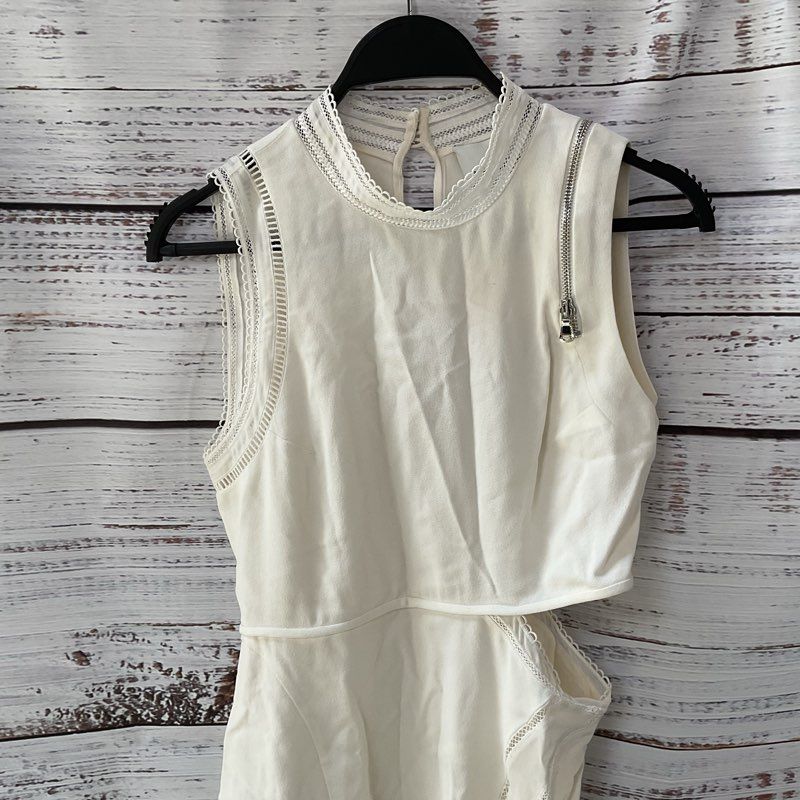 NWT Phillip Lim White Curved Seam Lace Trim Zipper Detail Midi Dress - Size 2
