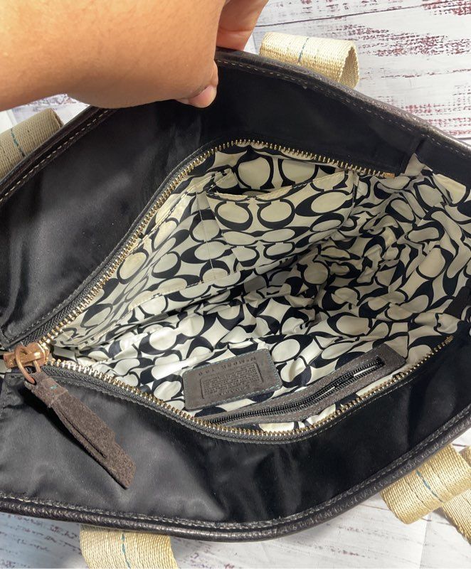 Coach Hampton Nylon Tote Handbag Black & Blue -130 Women's