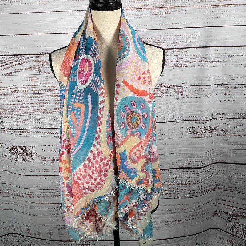 NWT SPELL X KYLIE CALDWELL Evelyn travel Scarf- Bay Blue- SZ OS (77" x 56")