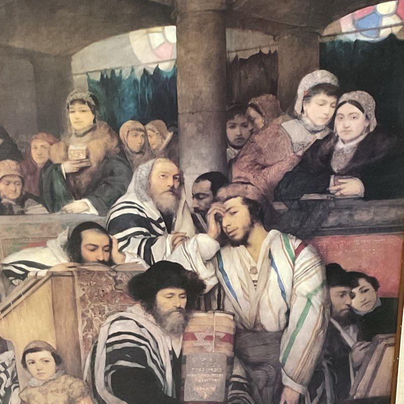After MAURYCY GOTTLIEB "Jews Praying in Synagogue Yom Kippur" Print