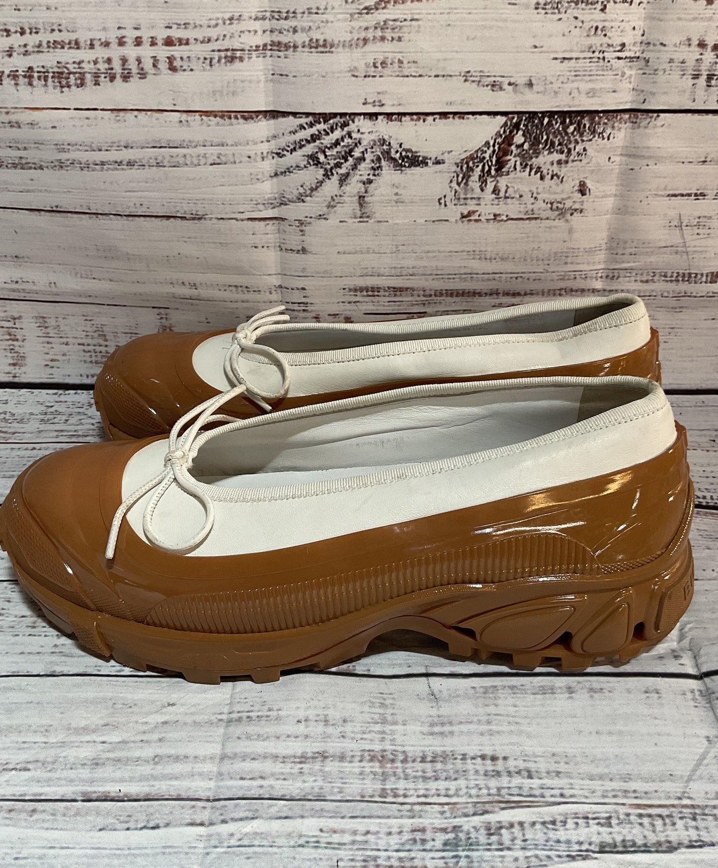Burberry Leather Linford Rubber Platform Ballet Flats White 8.5