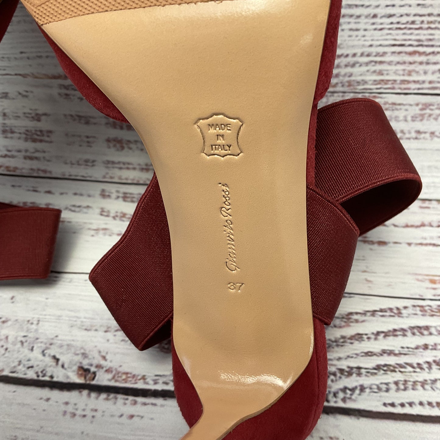 Gianvito Rossi Red Suede Elastic Ankle Strap Slingback Heel Women 7