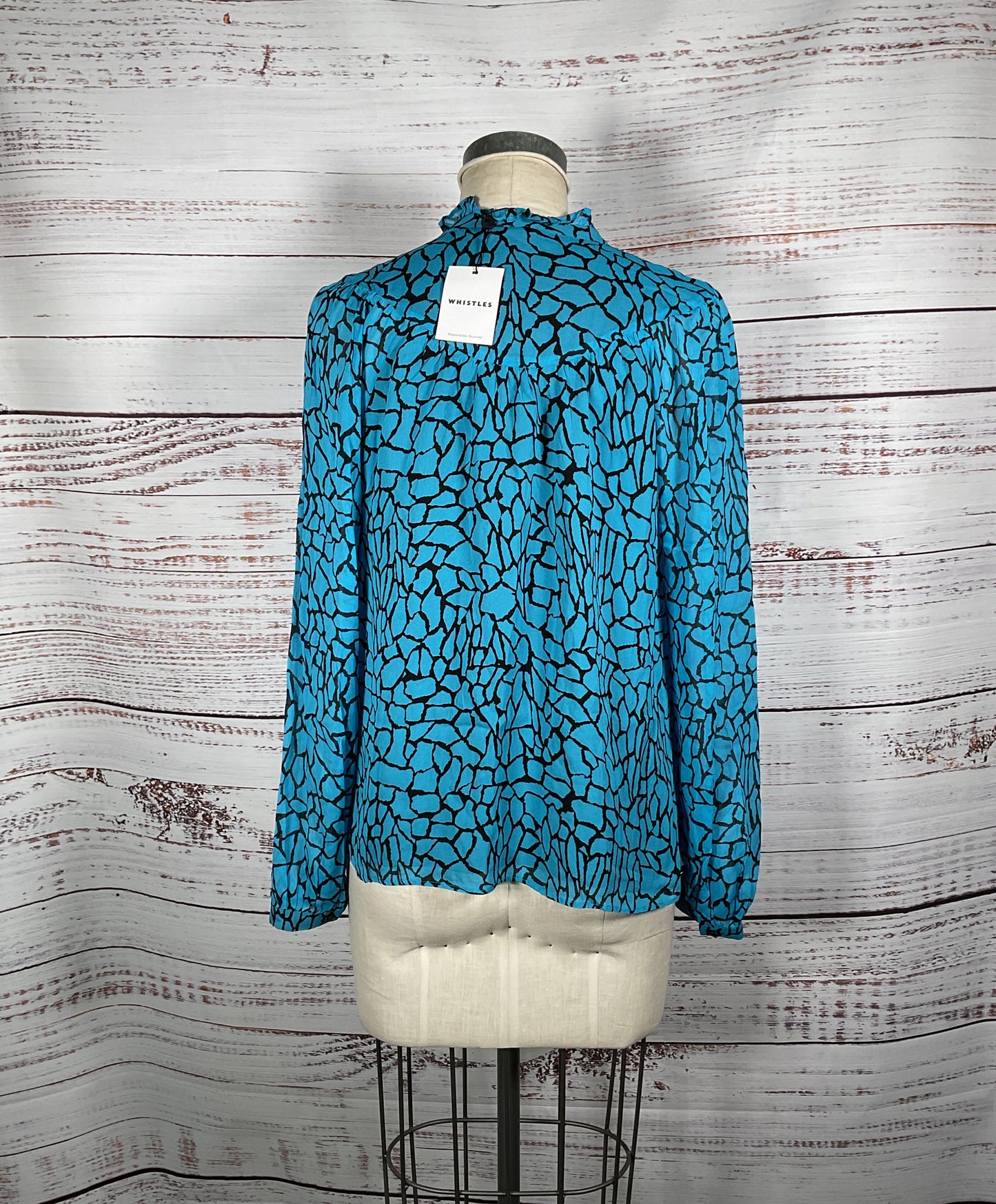 Whistles Terrazzo Button Up Front Blue and Black Patterned Blouse - Size 8