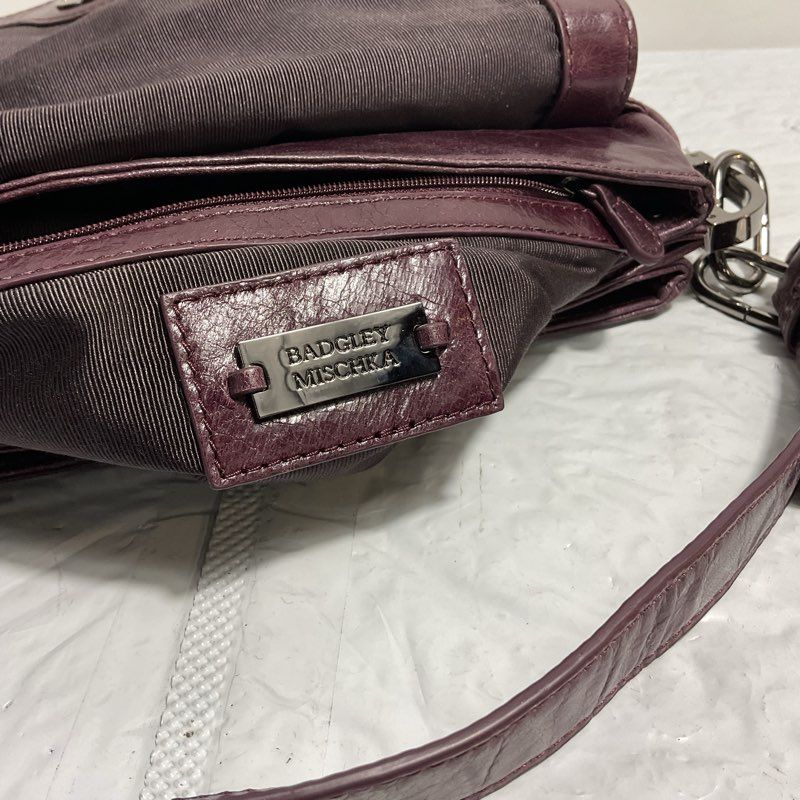 Badgley Mischka Coralie Snake Print Purple Burgundy Satchel/Top Handle Bag Purse