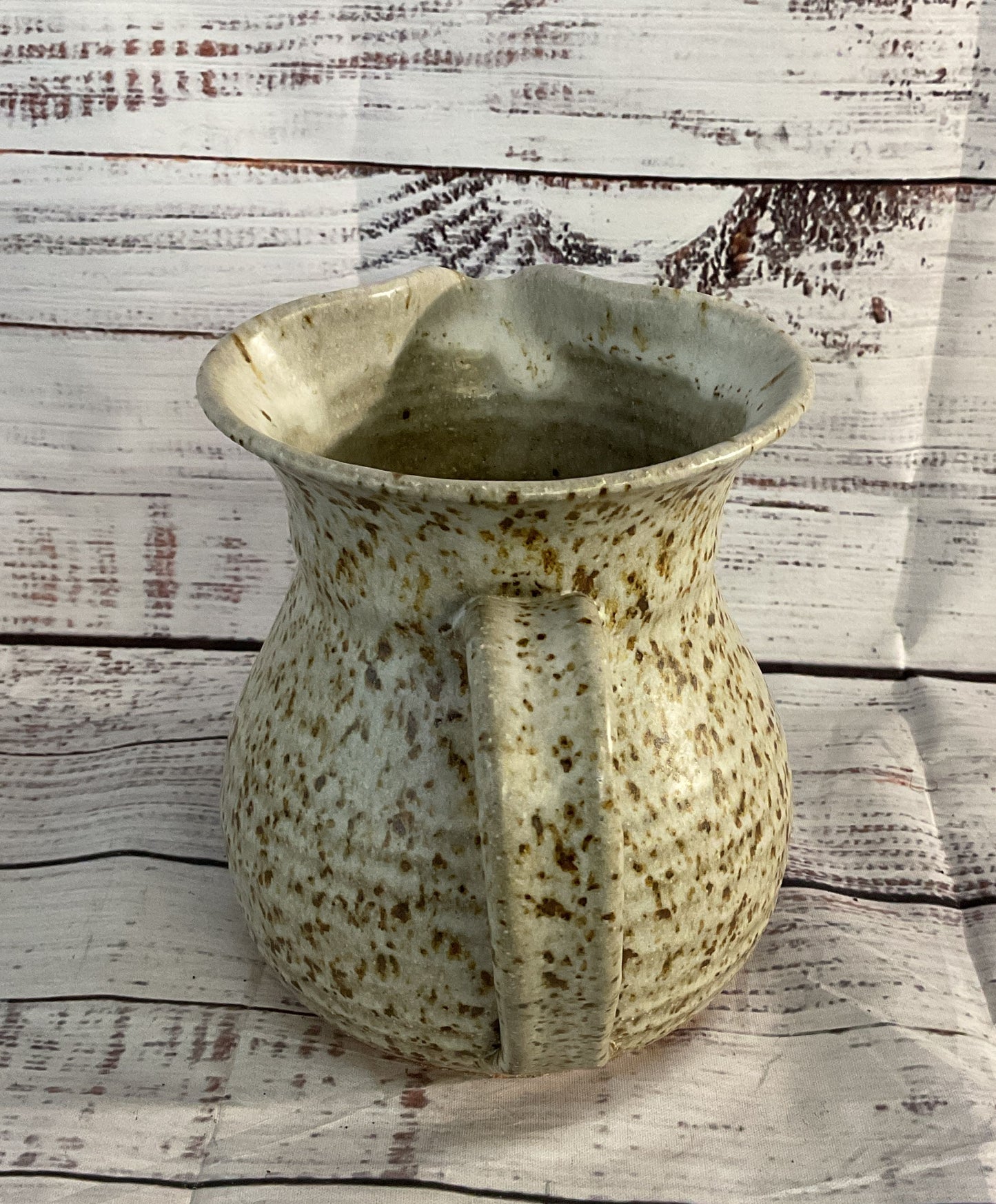Modern Ceramic Signed Speckled Water Pitcher Jug Beige