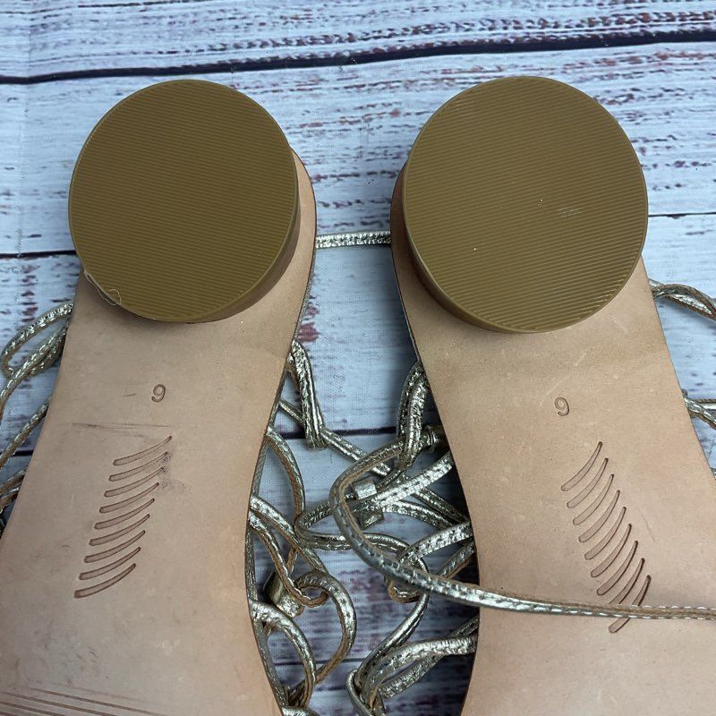 Paige Strappy Gladiator Metallic Champagne Leather Kitten Heels Women's Size 9