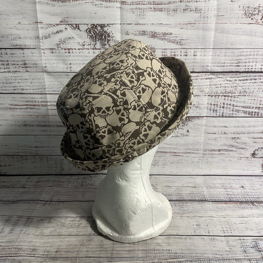 Goorin Beige/Brown Skull Print Fedora Trilby Emo Punk Goth Hat Rare Size Large