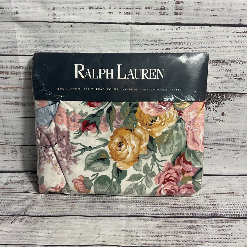 VTG. Ralph Lauren Allison Multi Floral 100% Cotton Twin Flat Sheet Sealed