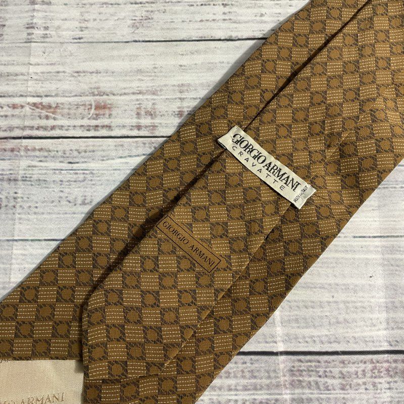 Lot of 3 Vintage Giorgio Armani Brown Geometric Patterned 100% Silk Tie 57 in.