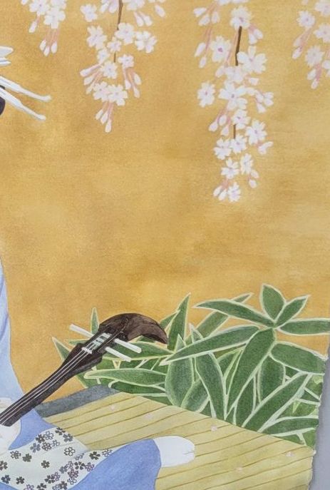 VTG./ANTIQUE Signed Japanese SATSUO SUZUKI Geisha Silk Painting- FRAME 27" X 35"