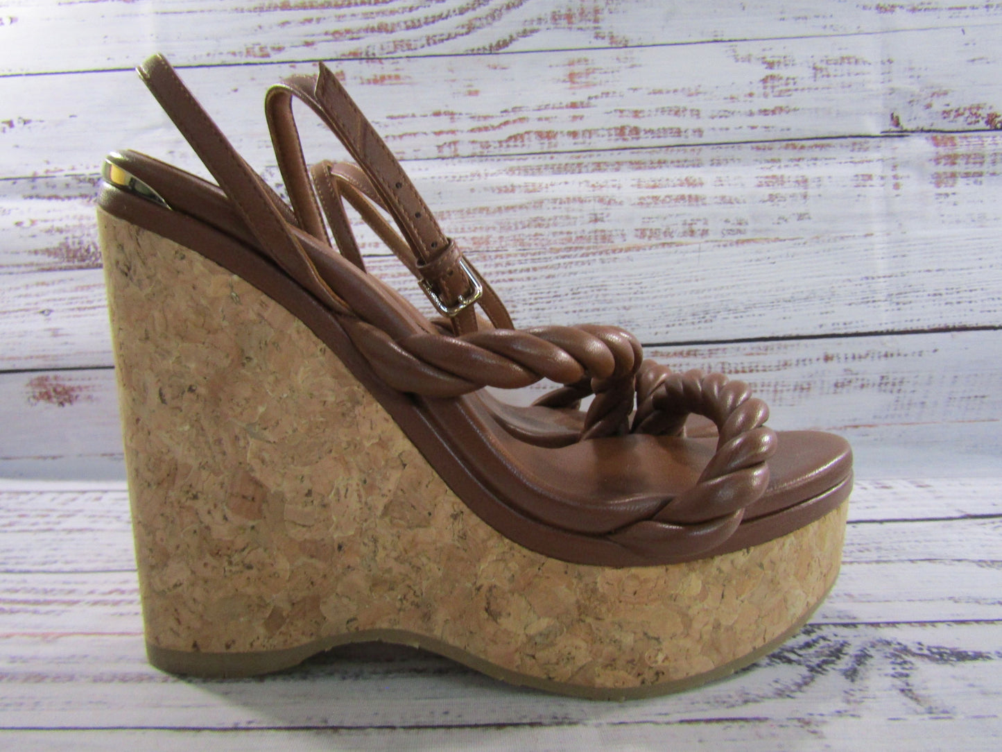 Jimmy Choo Diosa Women's Brown Leather Espadrille Wedge Sandals Made in Spain