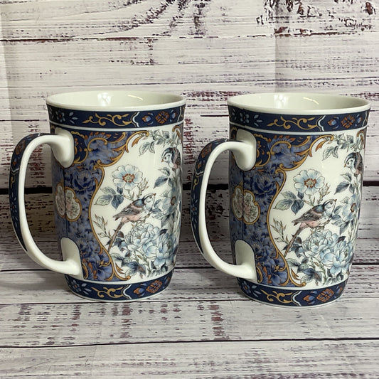 Pair of VTG. OTAGIRI Japan Blue Royal Bird Motive Cups- 4.25"