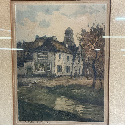 VTG. "La Petite Epicerie" Framed Etching Signed L. Davril (Lucien Dasselborne)