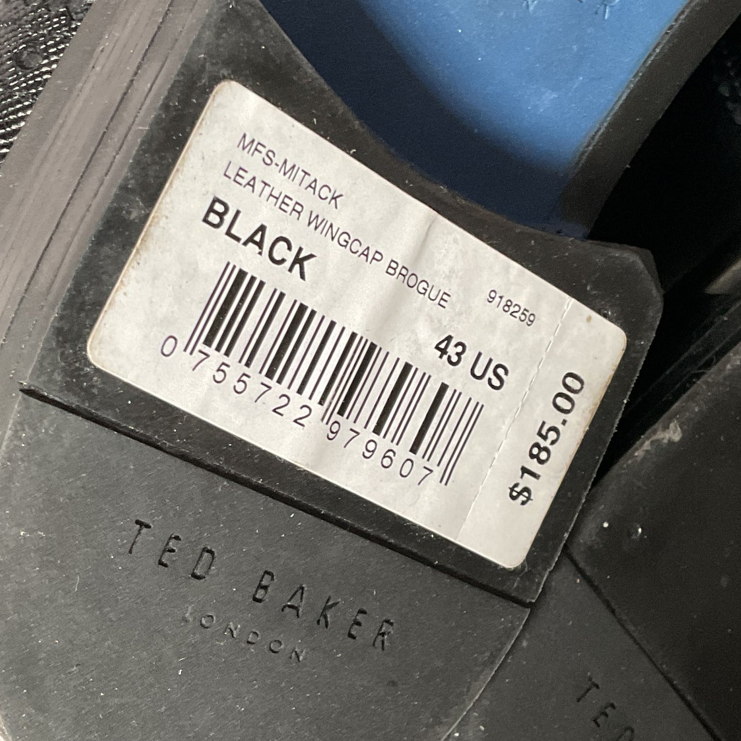 NWD TED BAKER Men's Black Derby Dress Shoes- SZ 10 (MISSING SHOES LACES)
