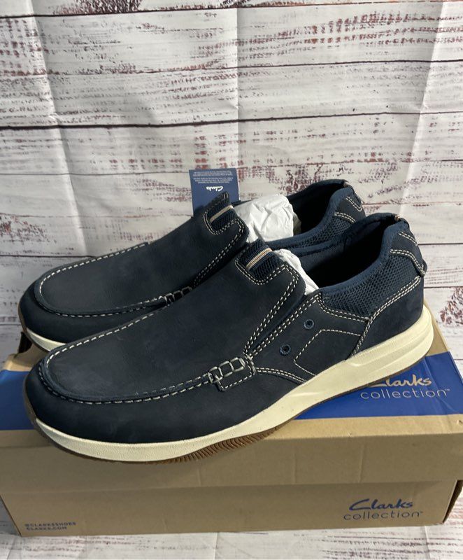 NEW CLARKS Sailview Step Slip-On Shoe Men's Size US 12 M Navy Nubuck