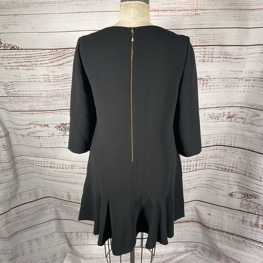 NWT Kate Spade Black Crepe Flounce 3/4 Sleeve Boat Neck Mini Casual Dress sz 10