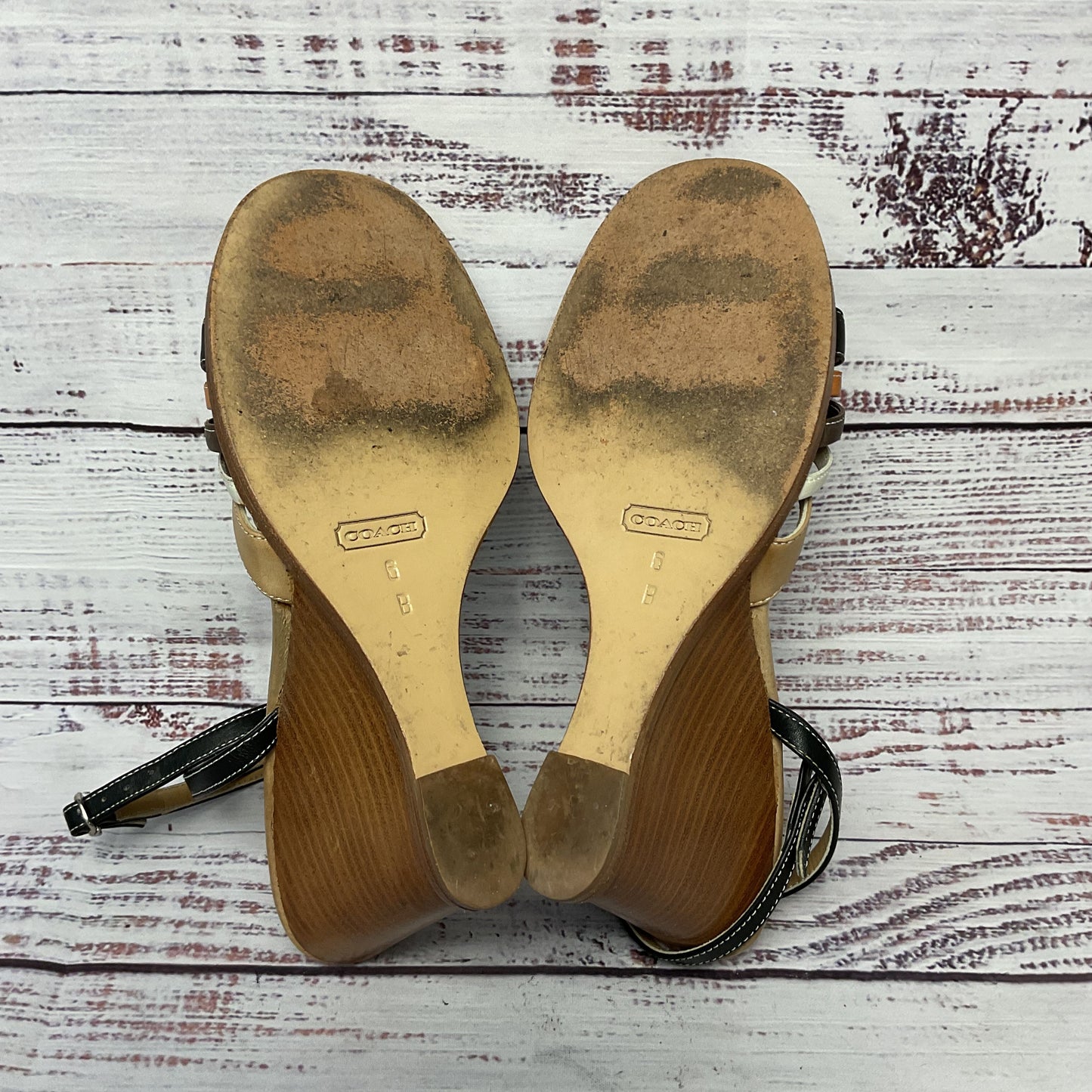 Coach Trista Brown Leather wedge Heel Sandal Women Shoes Size 6