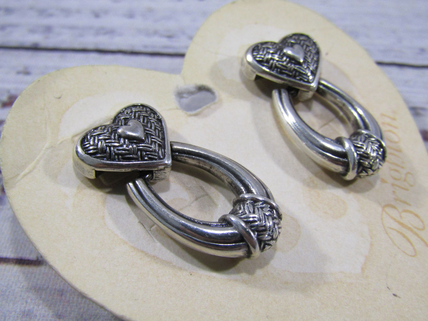 Vintage Brighton Silver Plated Heart Drop Earrings
