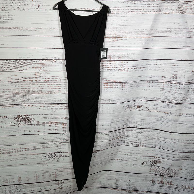 NWT NORMA KAMALI Women's Black Tara Side Drape Gown w/ Built-In Underwear- SZ L