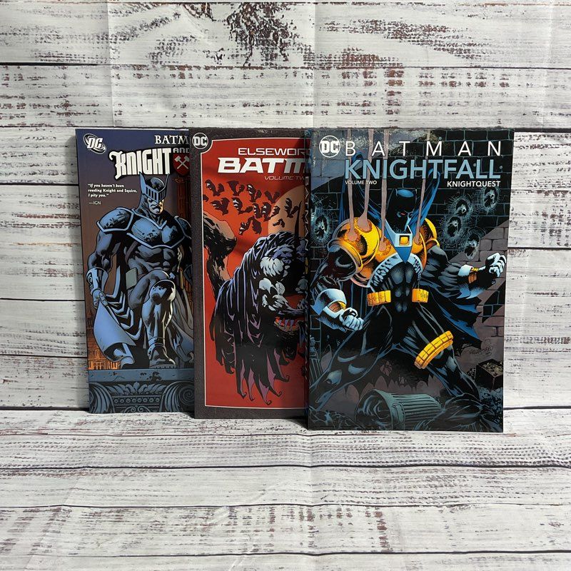 Set Of 3 Assorted Batman Paperback Comics Knight+Squire, Knightfall, Elseworlds