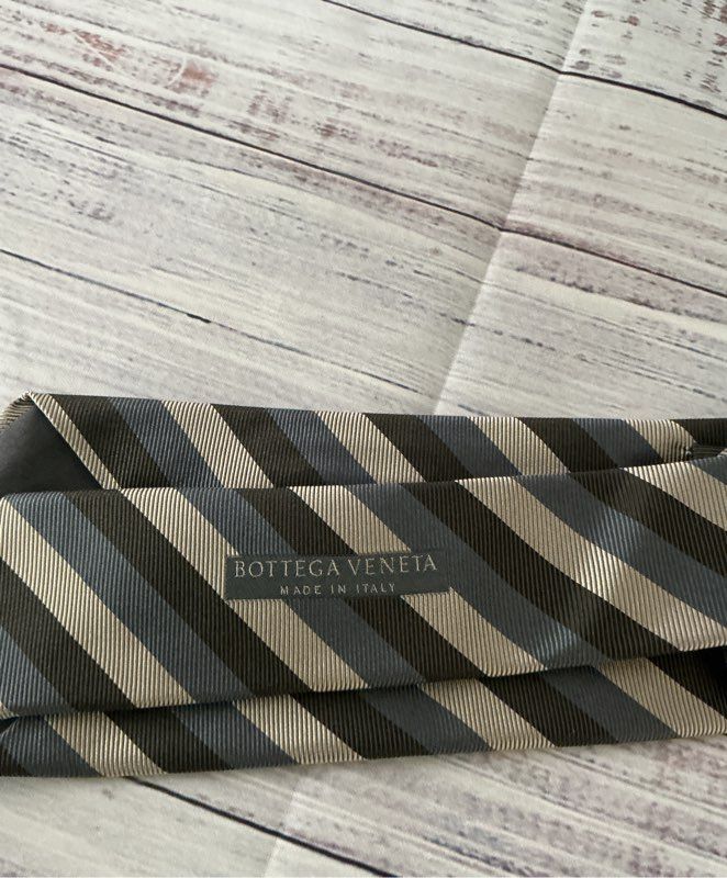 Bottega Veneta Gray Black Blue Striped Tie