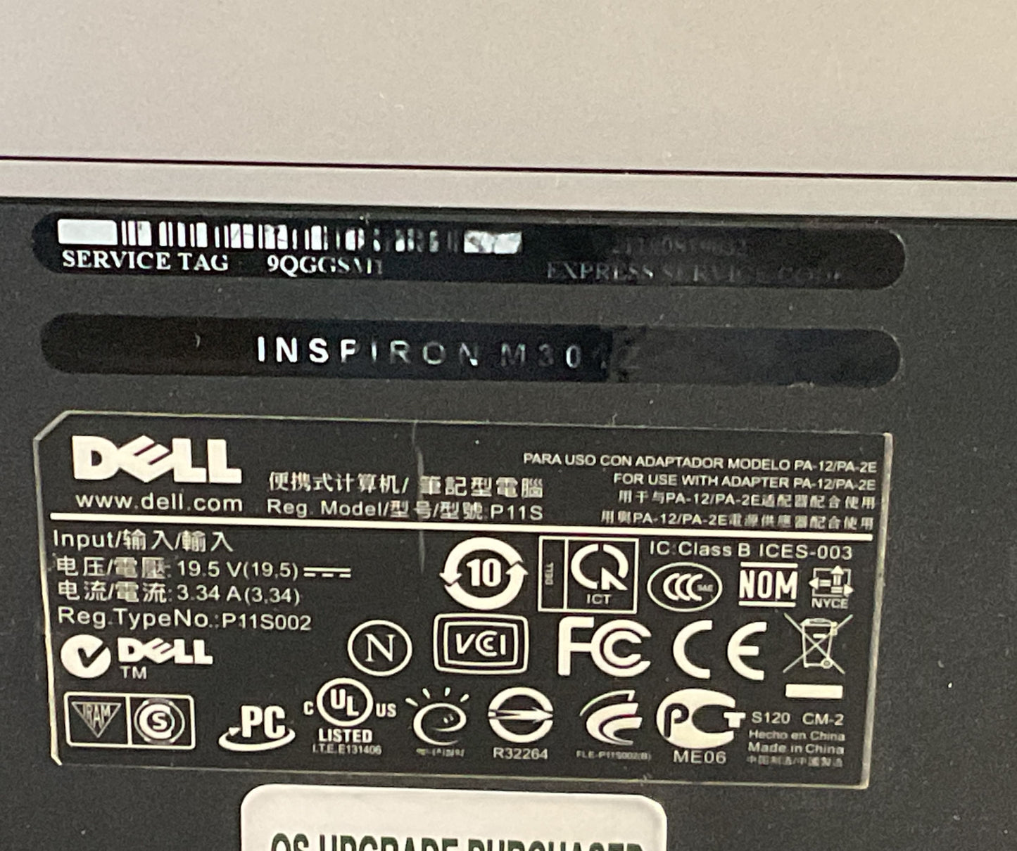 Dell Inspiron M301z Windows 7 For Parts Laptop Silver