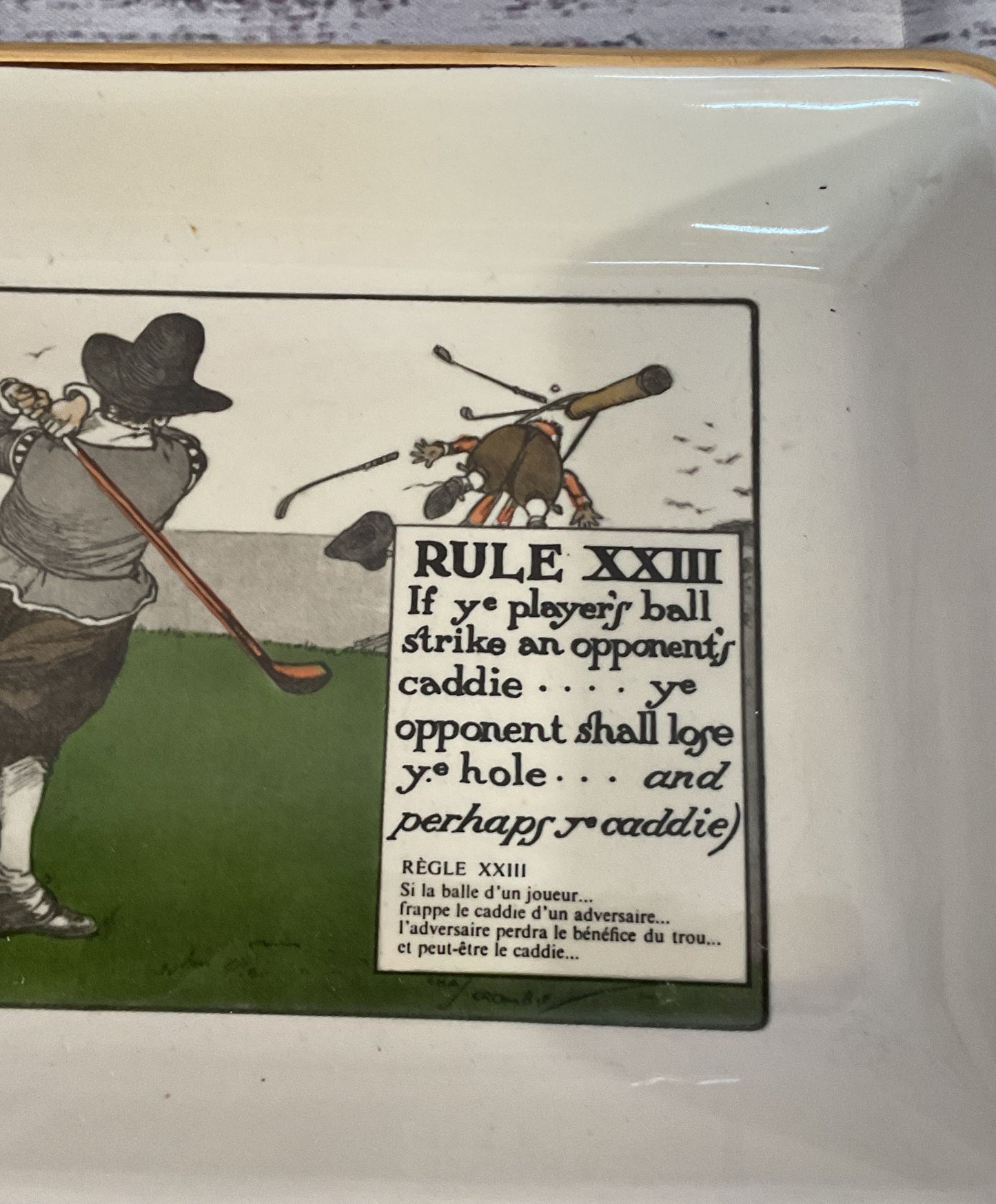 Delano Studios Vintage Hang Rule XXIII Of Golf Perrier Water Ceramic Tray
