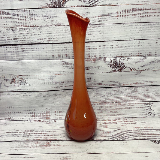 Nico Glass Romanian Tall Tube Slender Neck Orange Multicolor Swirl Glass Vase 14