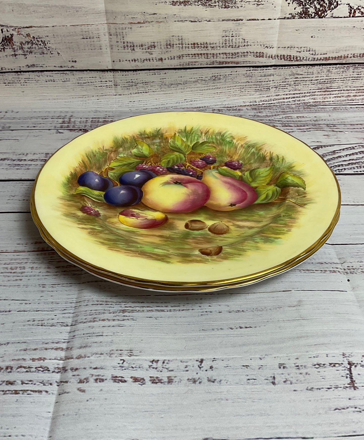 Set Of Two Aynsley Bone China England Decorative Fruit Orchard Plate