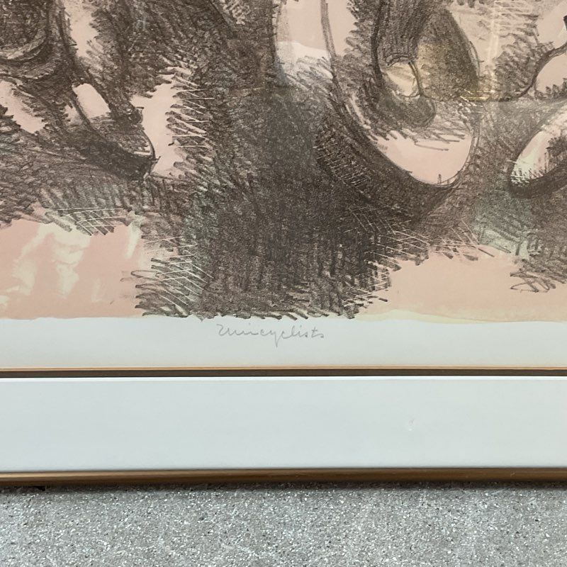 VTG. "Unicyclists" Lithograph Print Signed by Chaim Gross 33/150, Framed
