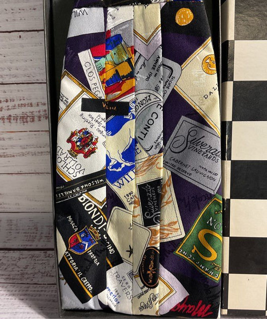 1994 Nicole Miller Silk Wine Chardonnay Wineries Cummerbund & Bowtie With Box