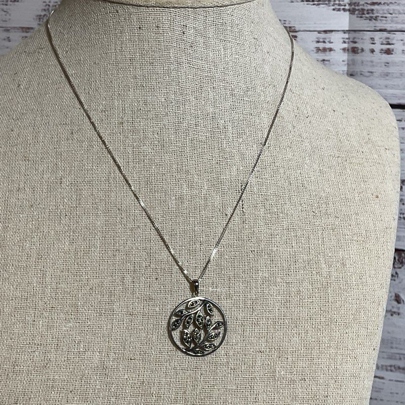 BOMA Sterling Silver Marcasite Pendant Box Chain 18" Necklace- 5.49g