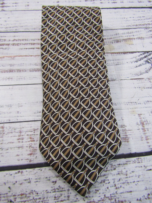 Gucci Men's Brown Horsebit Print Silk Tie Made in Italy