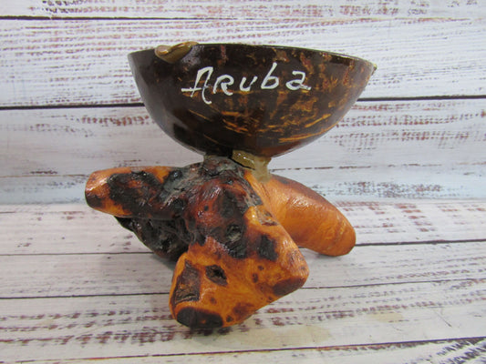 Handcrafted Wood & Coconut Aruba Coin Ashtray