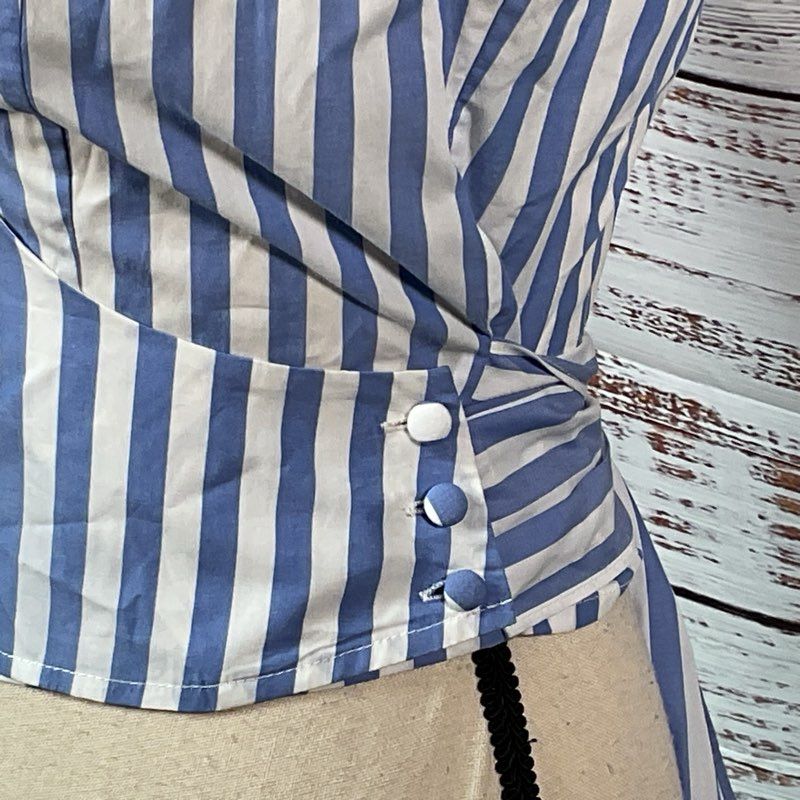 NWT STAUD Sample Women's Blue/White Strip Wrap Sleeveless Blouse- SZ 4