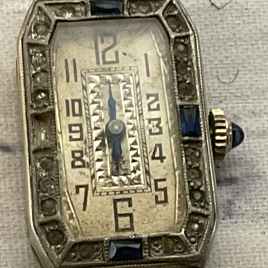 VTG. UNICUM Diel W.C. CO. Gold Plated Rhinestone Watch (NO BAND) (NOT WORKING)