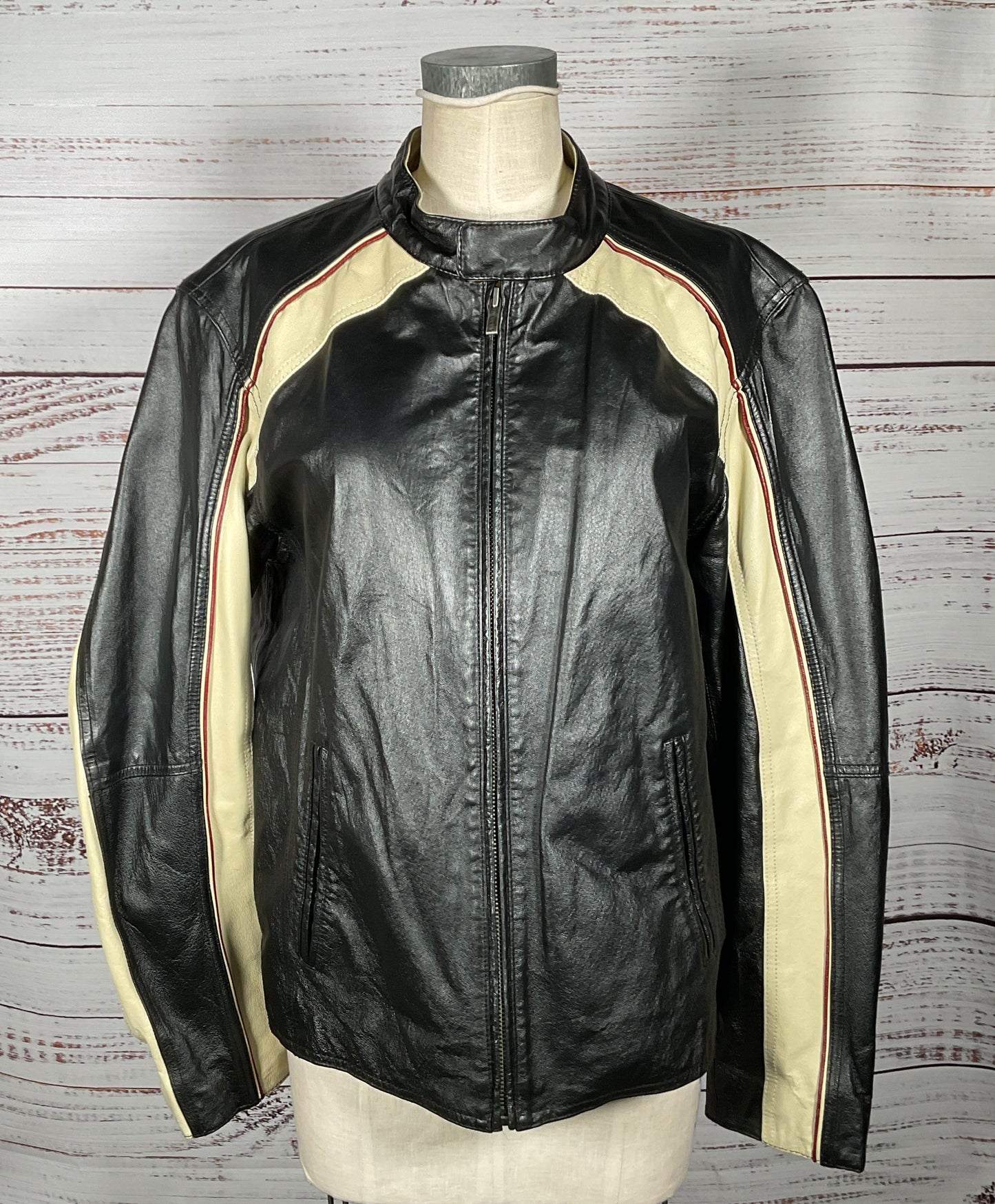 Wilsons Leather Vintage Cafe Racer Motorcycle Jacket Black L