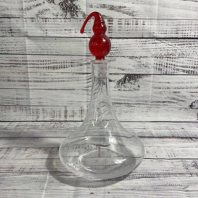 VTG. Denizli Hand Blown Turkish Glass Decanter W/ Red Stopper