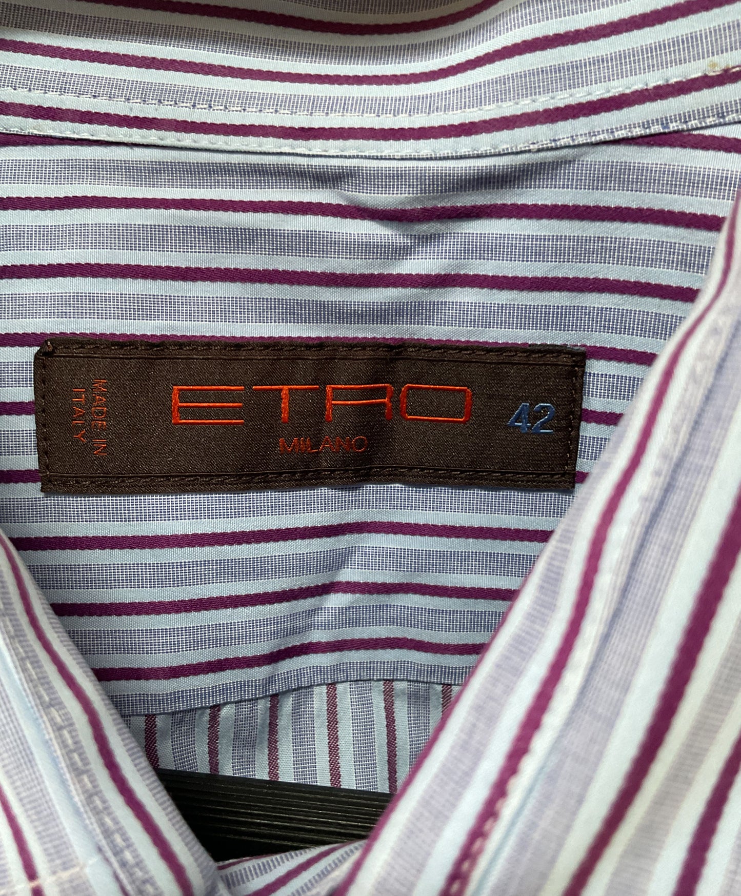 Etro Men's Blue Purple Striped Button Down Shirt Size 42 Made in Italy