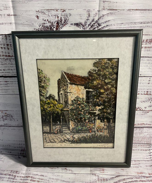 Maurice Jacque Etching Signed Hand Colored Etching "Barbizon, La Maison Corot"