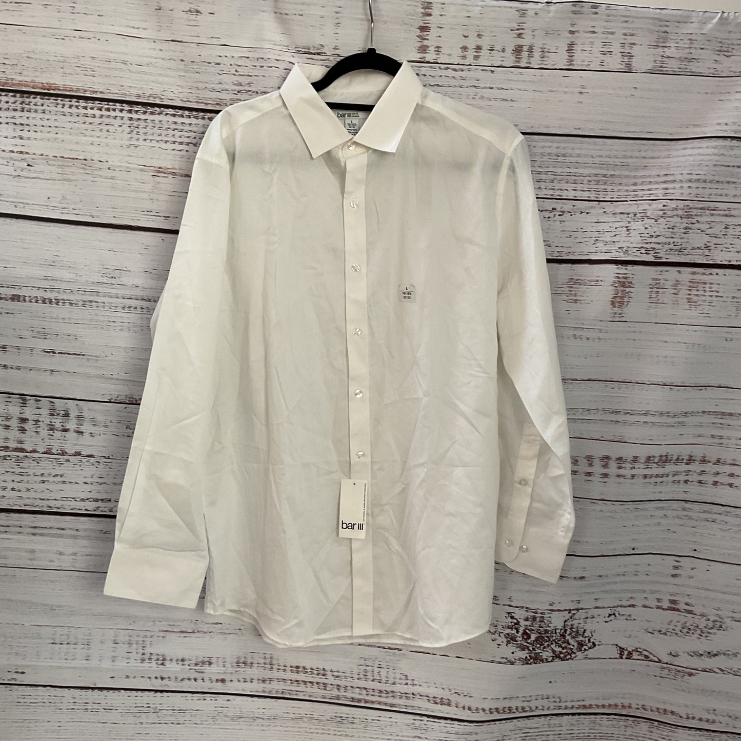 Bar III White Jacquard Long Sleeve Button Up Shirt - Size L / 16-16.5 / 32-33