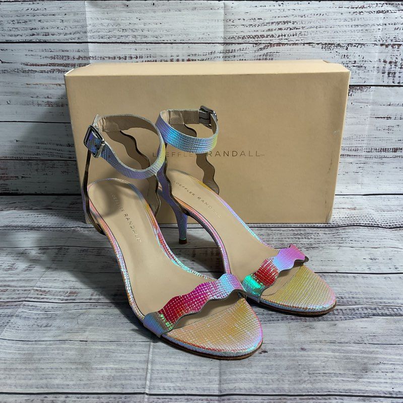 Loeffler Randall Reina Pearl Iridescent Embossed Leather Strappy Heels Women 7.5