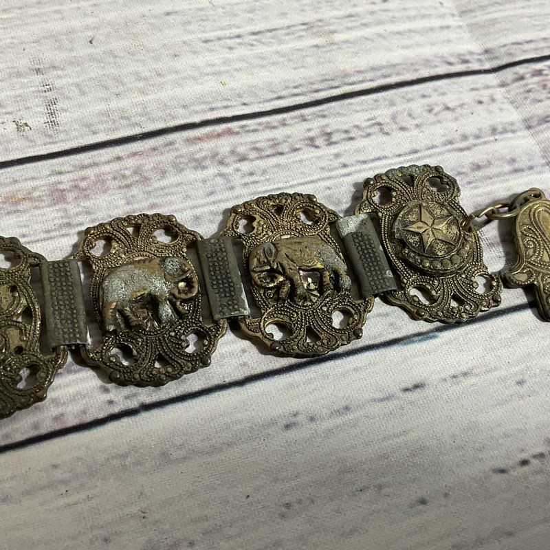 VTG./ANTIQUE Silver Tone Egyptian Linked Bracelet Silver - 6.25"