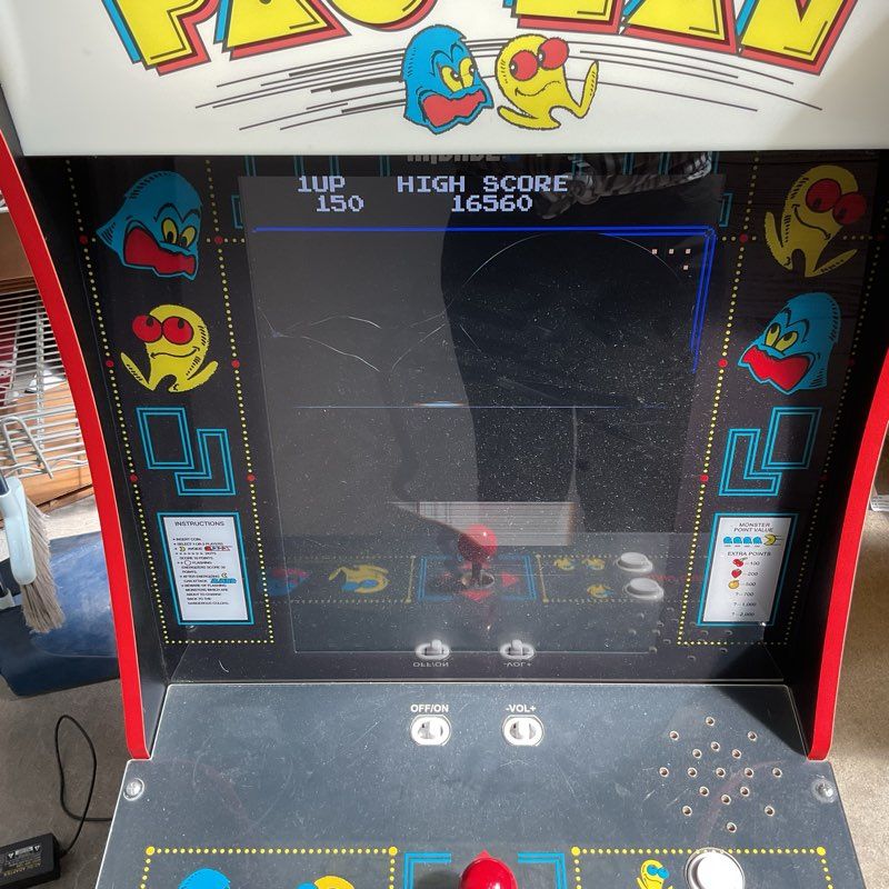 ARCADE 1UP #7652 Classic 2-in-1 Home Arcade 4ft CRACKED SCREEN GAME WORKS- AS-IS