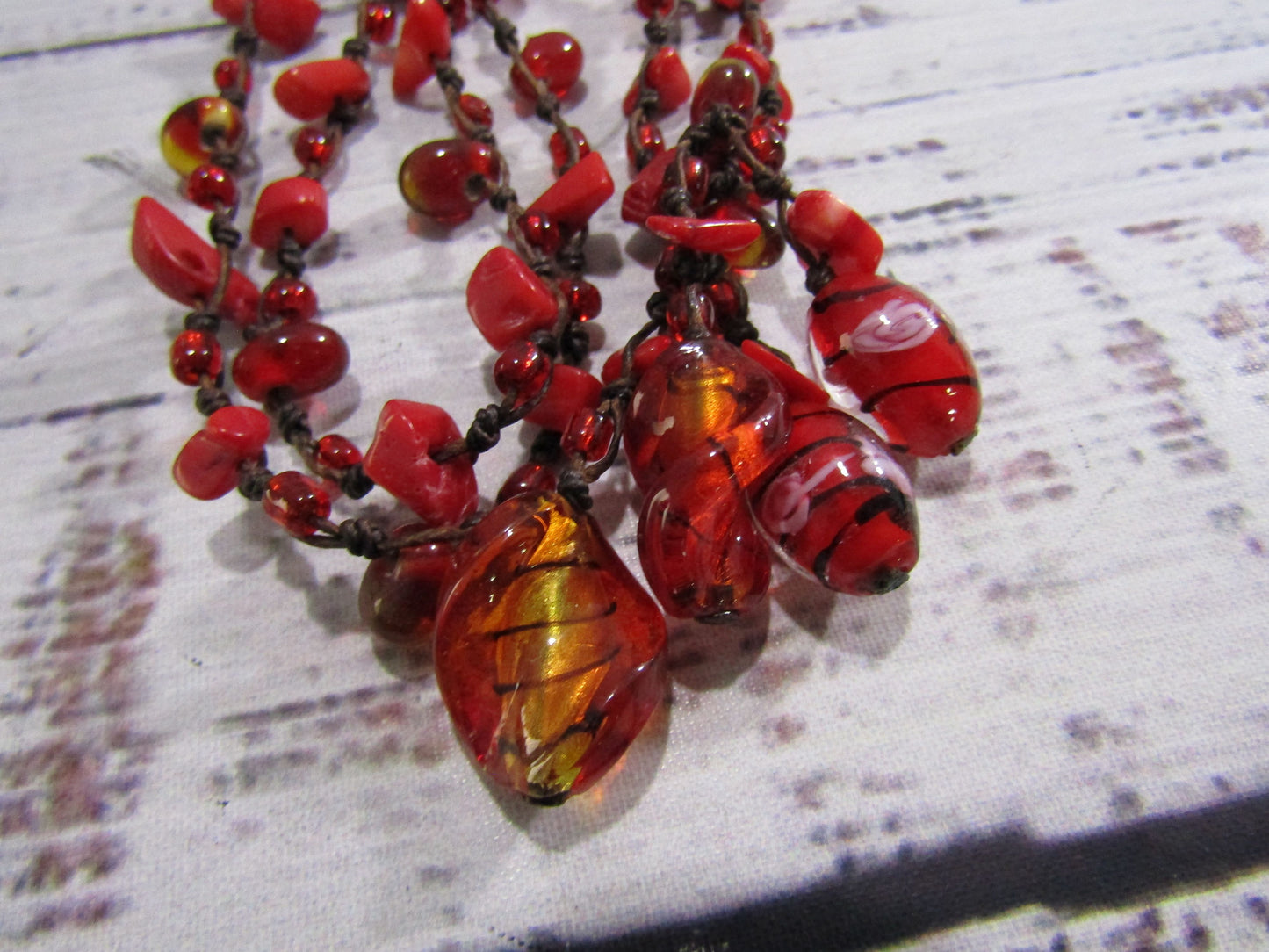 Artisan Handcrafted Murano Glass Red Coral Tied Necklace