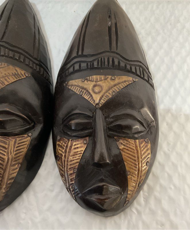 Pair Of Vintage Handcrafted In Ghana African Masks