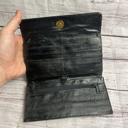 Black Genuine Eel Skin Tri-Fold Wallet Made in Korea