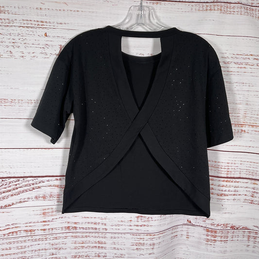Suncoo Black Cotton Rhinestone Short Sleeve Top - Size T1 Small